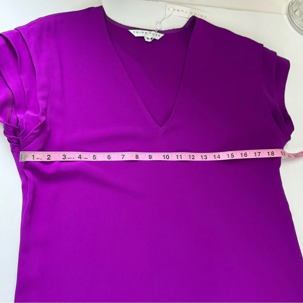 Trina Turk Sadora Dress Womens Small Purple VNeck Short Sleeve NWT - Picture 8 of 10